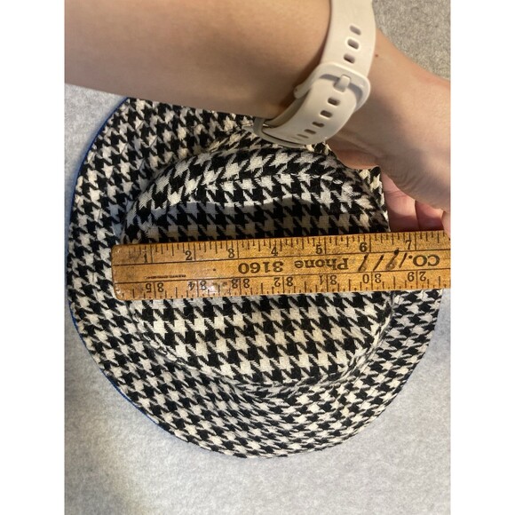 Deborah Rhodes Mocha Bucket Hat Houndstooth Black And White Blue Trim Retro main image 8